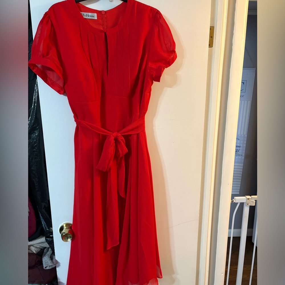 Red flowy dress with belt size 20